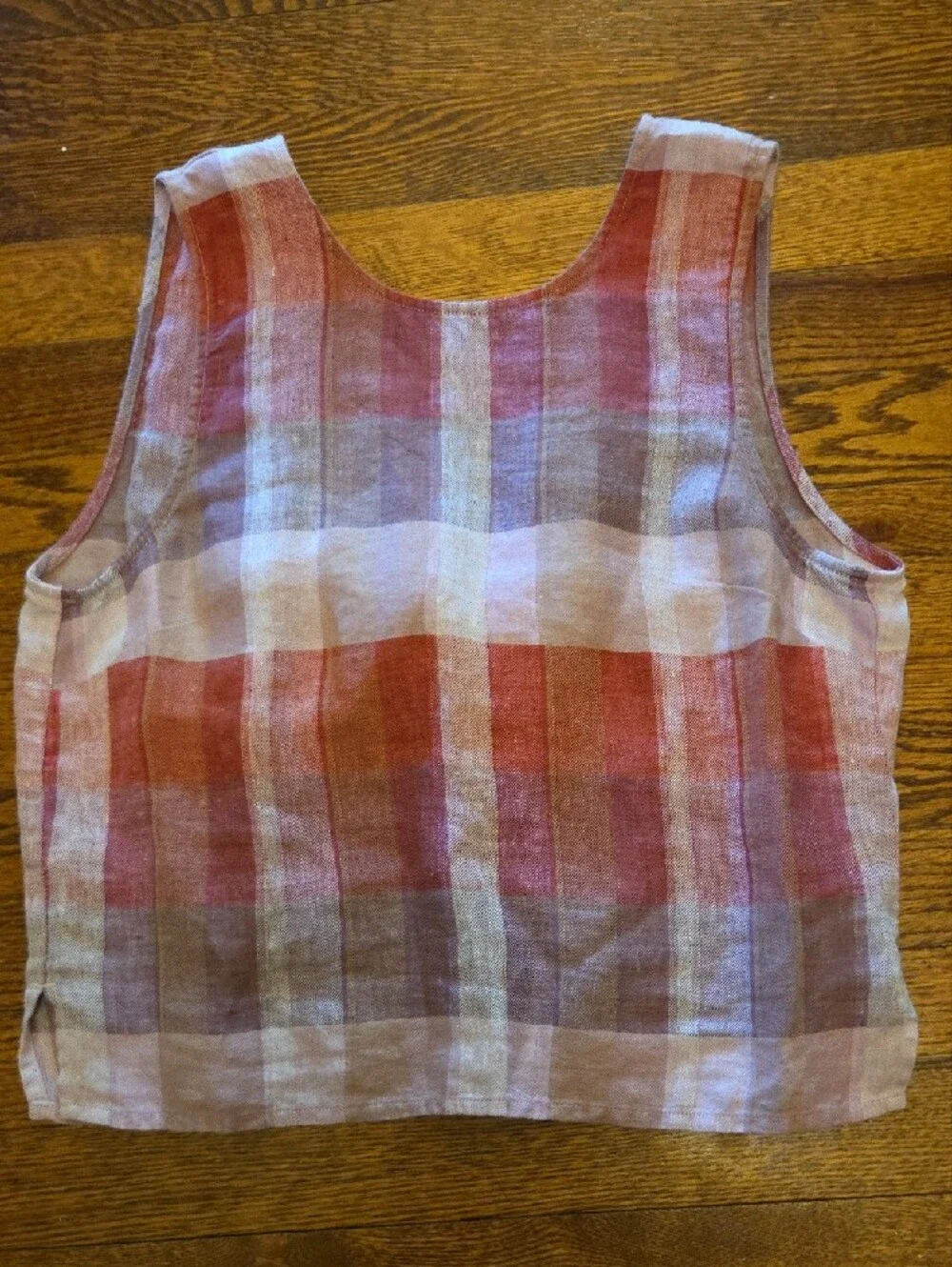 Madewell Plaid Tie-back Tank in Red, Pink and Tan